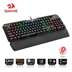 Redragon USB mechanical gaming keyboard ergonomic RGB LED